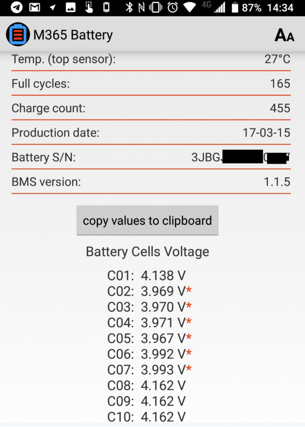 M365 Battery shows the state
